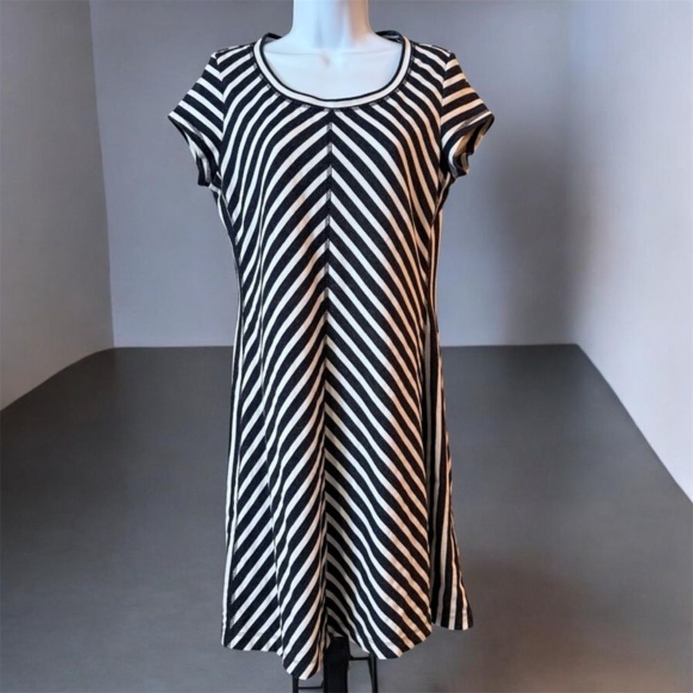 Talbots Navy and White Diagonal Stripe Mini Dress small petite